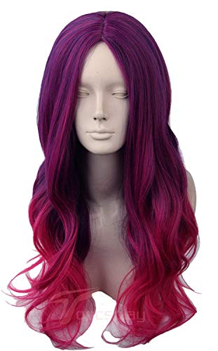 Topcosplay Women's Purple Red Wig Long Wave Cosplay Wigs Gradient Ombre Synthetic Wig for Halloween Party or Daily Use