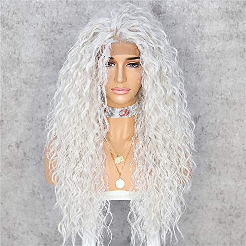 Sapphirewigs Curly Lace Front Wig Platinum Blonde Synthetic Wigs for Women 13x2.5 Daily Wear Party Halloween Heat Resistant Wig 24inch