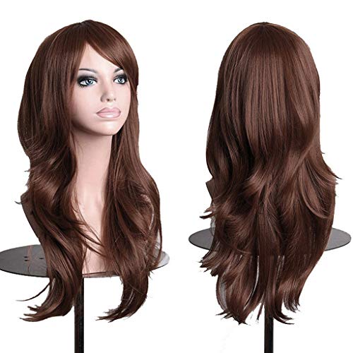 Colorfulpanda 28" 70cm Long Brown Curly Full Wavy Hair Wig Anime Cosplay Halloween Costume Party Synthetic Wigs for Women Girls Dark Brown