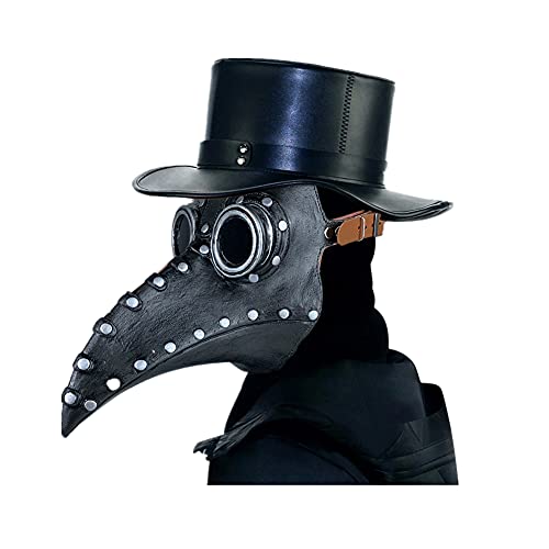 Nircho Plague Doctor Mask, Latex Black Long Nose Bird Beak Mask Halloween Props Costume Rivet Steampunk Gothic Cosplay Retro Bird Mask for Masquerade Halloween Party Carnival, Adults Kids, Black