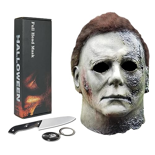 Michael Myers Mask for Adults 2021 Halloween Creepy Scary Black Halloween Mask with Knife.