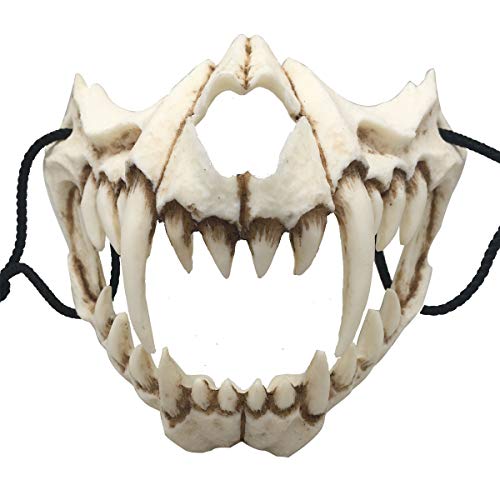 Nincee Japanese Halloween Mask, Tiger Cosplay Mask - Resin Half Face White Skull Scary Mask,Decorative Mask Costume Halloween Novelty Horror Mask Role Playing for Adults (Tiger)