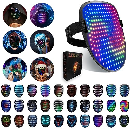 megoo Led Mask with Gesture Transforming Face,Led Cool Digital Light Up Luminous Glow Mask for Costume DJ Masquerade Rave Cosplay Birthday Party,Led Full Face Mask for Adult Kid