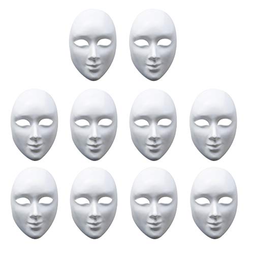 Matana - 10 White Rigid Paper Plain Full Face Masks for Arts & Crafts - Unisex DIY Costume Halloween Party