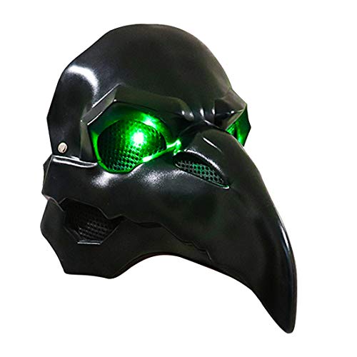 Plague Doctor Led Mask With LED Green Light Up Black Bird Beak Scary Mask Halloween Cosplay Costume PVC Bird Mask Party Props For Kid Adult