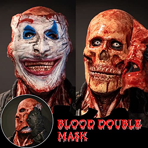 RONGbbppQ Halloween Skull Can Tear Open Double-Layer Mask, Horror Creepy Mask Smiling Demons Evil Face Party Cosplay Props Decorations Props, Red, 25*45cm
