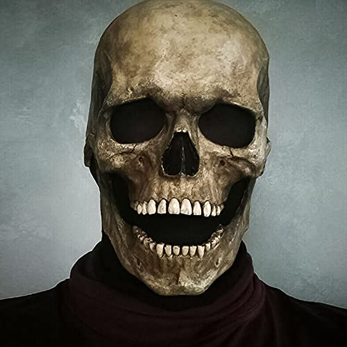 FUFRE Halloween Mask Full Head Skull Mask, Realistic Scary Mask with Movable Jaw, 3D Halloween Skull Mask Adult Latex Mask Skeleton Scary Masks for Halloween Party Carnival Cosplay Costumes Props