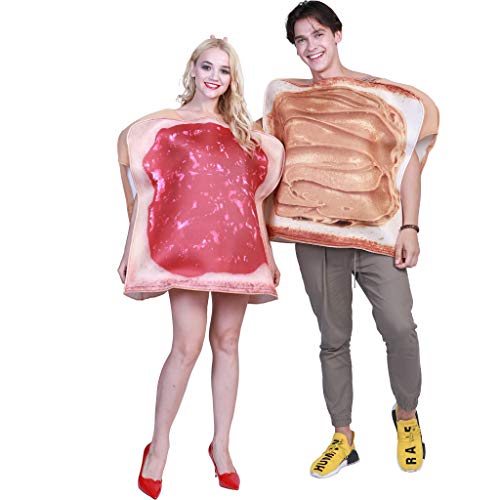 EraSpooky Adult Food Breakfast Toast Bread Peanut Butter and Jam Costume Fancy Dress Plus Size Halloween Party Funny Outfit for Women Men