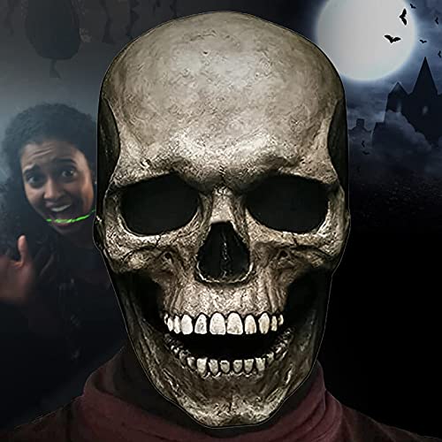 FUFRE Halloween Mask Full Head Skull Mask, Realistic Scary Mask with Movable Jaw, 3D Halloween Skull Mask Adult Latex Mask Skeleton Scary Masks for Halloween Party Carnival Cosplay Costumes Props