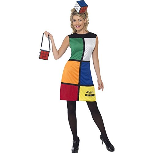 Smiffys Women's Rubik's Cube Costume, Dress, Headband & Bag, Size: L, Color : Multi, 38791