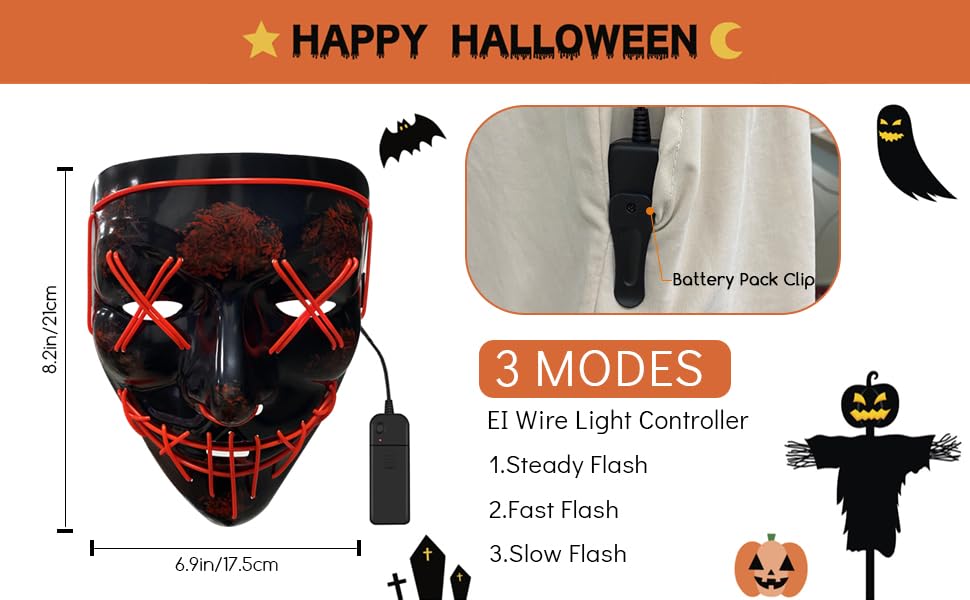 Jsdoin sdoin Halloween Masks, Scary LED Purge Mask, Light up Mask Cosplay, LED Rave Face Mask Costume 3 Lighting Modes, Halloween Face Masks for Men Women Kids (Red)