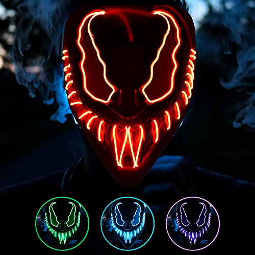Coselena LED Halloween Masks with 3 Lighting Modes | Demon Face Masks | Halloween Costume Scary Mask | Neon Purge Mask Festival Accessories for Adults