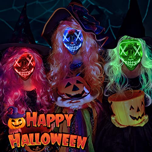 Jsdoin sdoin Halloween Masks, Scary LED Purge Mask, Light up Mask Cosplay, LED Rave Face Mask Costume 3 Lighting Modes, Halloween Face Masks for Men Women Kids (Red)