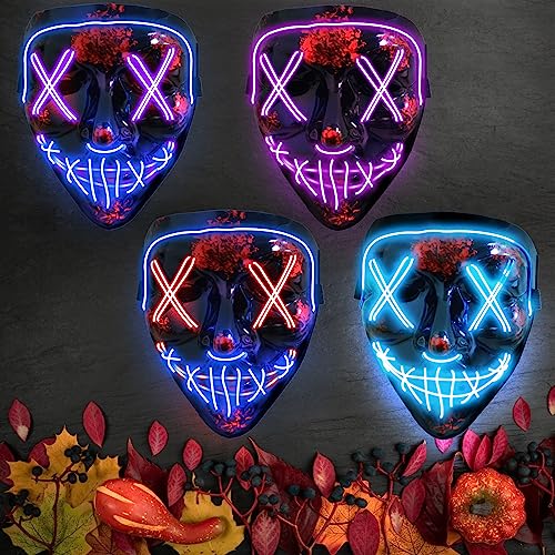 Jsdoin sdoin Halloween Masks, Scary LED Purge Mask, Light up Mask Cosplay, LED Rave Face Mask Costume 3 Lighting Modes, Halloween Face Masks for Men Women Kids (Red)