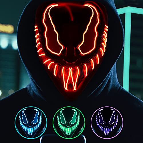 Coselena LED Halloween Masks with 3 Lighting Modes | Demon Face Masks | Halloween Costume Scary Mask | Neon Purge Mask Festival Accessories for Adults