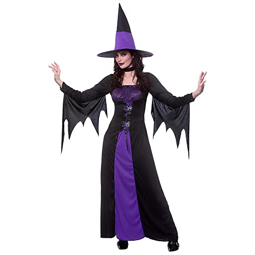 Adult Ladies Spellbound Witch Purple/Black Halloween Fancy Dress Costume (Women: 18-20)