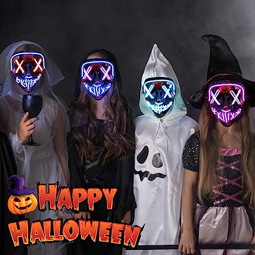 Jsdoin sdoin Halloween Masks, Scary LED Purge Mask, Light up Mask Cosplay, LED Rave Face Mask Costume 3 Lighting Modes, Halloween Face Masks for Men Women Kids (Red)