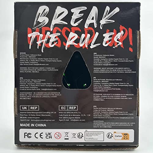 AnanBros Scary LED Halloween Mask, Light up Mask Cosplay, LED Rave Face Mask Costume 3 Lighting Modes, Halloween Face Masks for Men Women Kids - Red