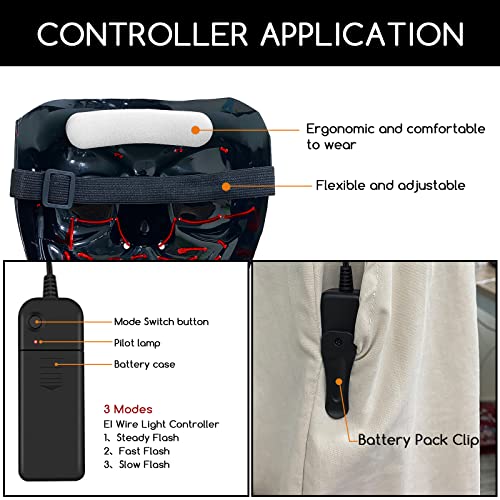 Jsdoin sdoin Halloween Masks, Scary LED Purge Mask, Light up Mask Cosplay, LED Rave Face Mask Costume 3 Lighting Modes, Halloween Face Masks for Men Women Kids (Red)