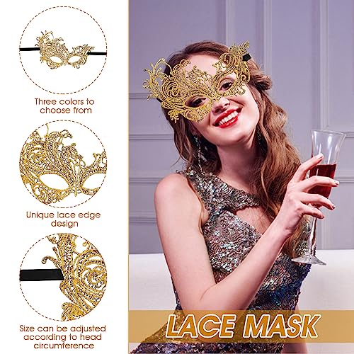 WLLHYF Masquerade Mask for Women Lace Mask for Couples Adults Masquerade Party Prom Ball Costume Party Photo Shoot Halloween Carnival Supplies (Gold)