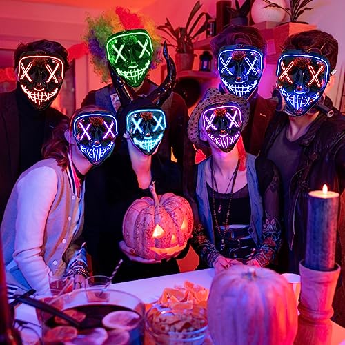 Jsdoin sdoin Halloween Masks, Scary LED Purge Mask, Light up Mask Cosplay, LED Rave Face Mask Costume 3 Lighting Modes, Halloween Face Masks for Men Women Kids (Red)