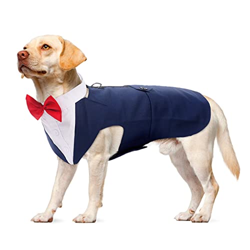 Dog Tuxedo, Dog Suit and Bandana Set Pet Clothes Formal Shirt Doggie Costume Outfit for Wedding Party Festival Halloween Christmas Birthday for Small Medium Large Dogs(Blue, XL)