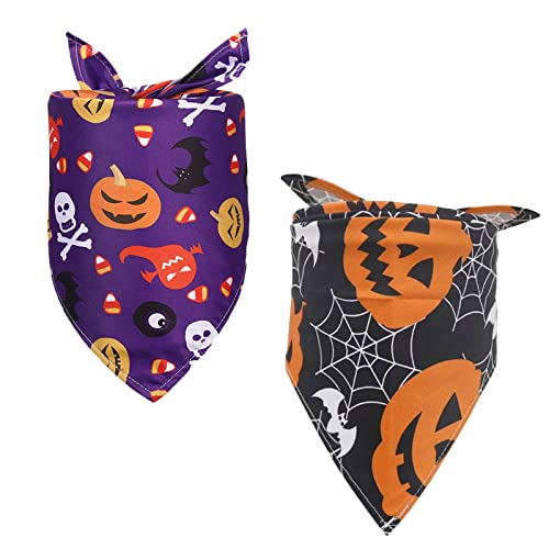 Halloween Dog Bandanas,2 Pieces Halloween Dog Headscarf Set Festival Bandana for Halloween Pet Triangle Scarf for Small Medium Large Dogs Cats Halloween Party Dress Up Accessories Decoration (color-1)