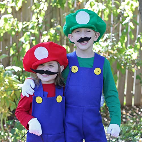 iZoeL Mario Bros Mario and Luigi Hats Caps 2 Suspenders 14 Mustaches 4 Gloves 4 Buttons Cosplay Costume for Halloween Costumes Women Men Kid