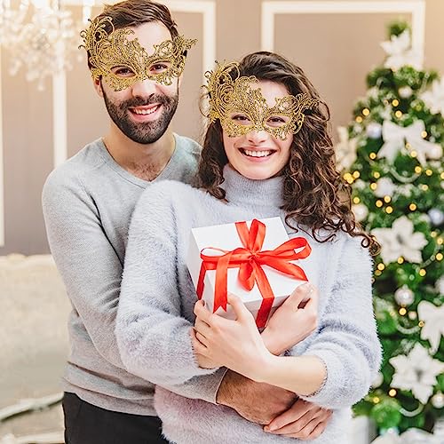 WLLHYF Masquerade Mask for Women Lace Mask for Couples Adults Masquerade Party Prom Ball Costume Party Photo Shoot Halloween Carnival Supplies (Gold)