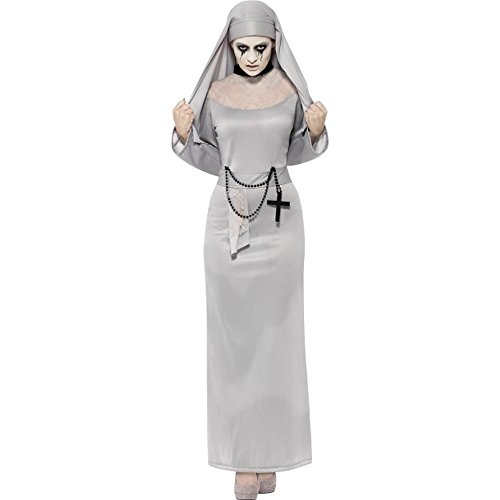 Smiffy's Women's 43728 Costumes Gothic Nun Costume, Dress and Headpiece, Legends of Evil, Halloween, Grey (Gris), Small