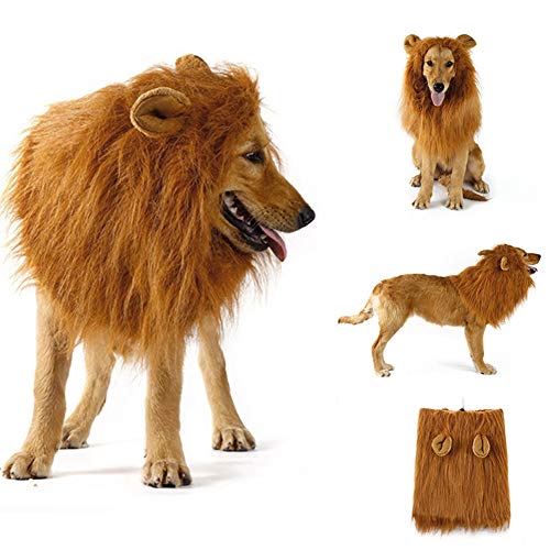 Dog Lion Mane Costume for Medium to Big Dog & Cat Adjustable Realistic Funny Pet Lion Mane Wig with Ears Clothes for Halloween Cosplay Party Holiday Photo Shoots Party Fancy Lion Hat for Dogs- Light