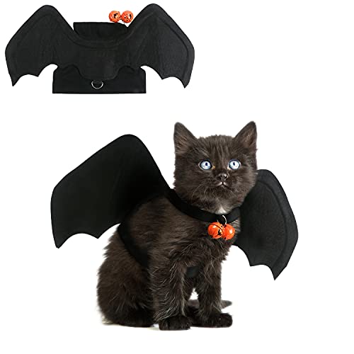 FINGOOO Halloween Pet Dog Cat Costume Vampire Wings Fancy Dress Bat Wings for Cats Dogs which Neck Circumference from 25-35cm and Bust from 45-65cm