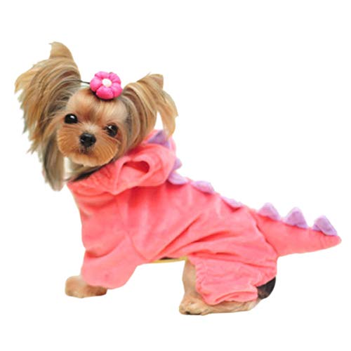 DELIFUR Dinosaur Dog Halloween Costume Pet Dino Hoodie for Small & Medium Dogs(Pink, M)