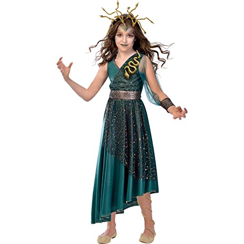 amscan 9903558 Childs Girls Little Medusa Halloween Fancy Dress Costume Age 10-12 Years, Green