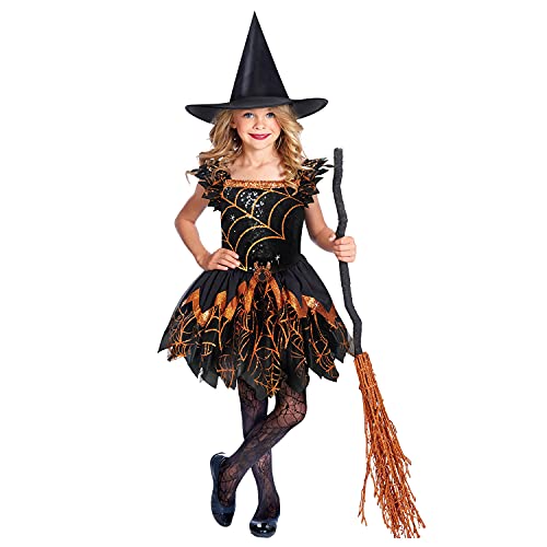 Amscan 9911968- Girls Spooky Spider Witch Halloween Costume 4-6 Yrs