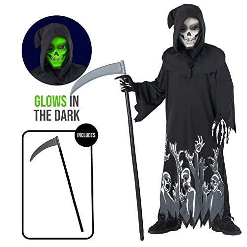 Morph Glow In The Dark Childs Grim Reaper Costume Kids Scream Scary Halloween Costumes For Boys Kids Grim Reaper Costume - Halloween Costumes Grim Reaper Kids - Size L