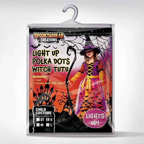 Spooktacular Creations Halloween Child light up polka dots tutu witch costume for girl dress up (Small (5-7 yrs))