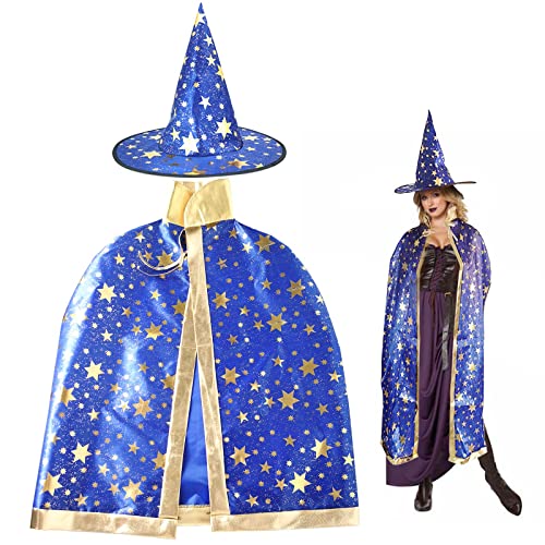 Feeziloe Wizard Cape with Hat, Witch Cloak, Halloween Christmas Kids and Adult Costume, Witch Wizard Cape Cosplay (Adult 120cm)