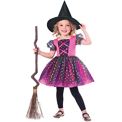 amscan 9903405 Girls Colorful Rainbow Witch Halloween Fancy Dress Costume Age 2-3 Years, Black
