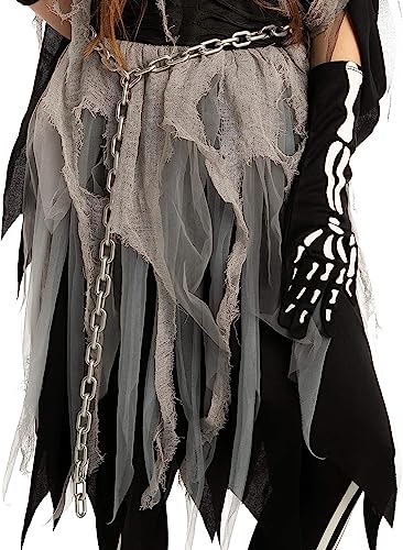 Spooktacular Creations Grim Reaper Girl Costume Glow in The Dark for Halloween (Medium (8-10 yrs))
