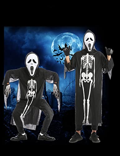 Veroda Halloween Skeleton Clothes + Face Mask + Gloves Set Costume Halloween Outfits Cosplay Fancy Dress Party (Children)