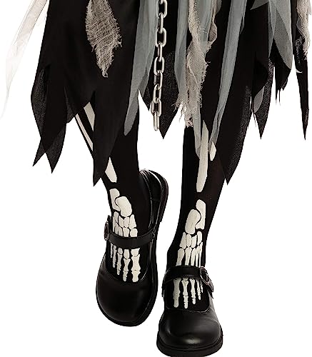 Spooktacular Creations Grim Reaper Girl Costume Glow in The Dark for Halloween (Medium (8-10 yrs))