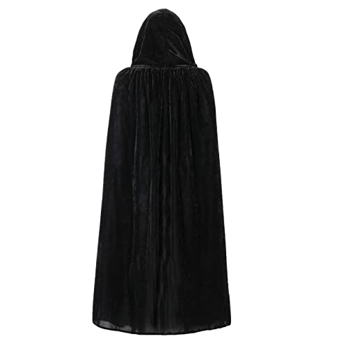 LVERSE Kids Cape with Hood, 100cm Halloween Costume Velvet Cloak for Boys and Girls Cosplay (Black)