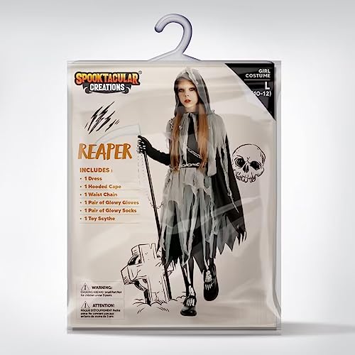Spooktacular Creations Grim Reaper Girl Costume Glow in The Dark for Halloween (Medium (8-10 yrs))