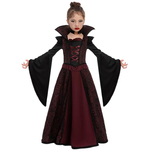 Spooktacular Creations Royal Vampire Costume Set for Girls Halloween Dress Up Party, Role-Playing, Carnival Cosplay, Vampire-Themed Party (Medium (8-10 yrs))