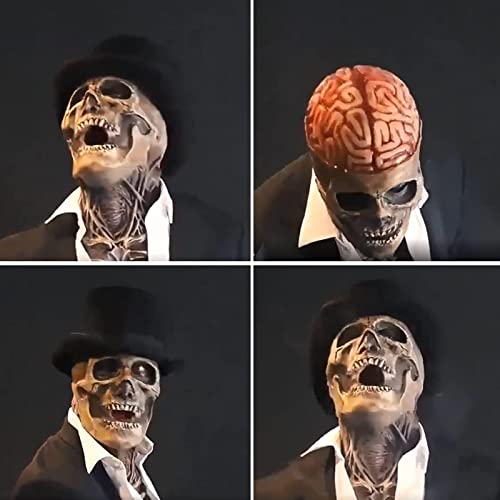SINSEN The Latest Skeleton Biochemical Mask Black Hat Scary Skull Mask Creepy Full Head Mask Moving Jaw Halloween Cosplay Props for Adults