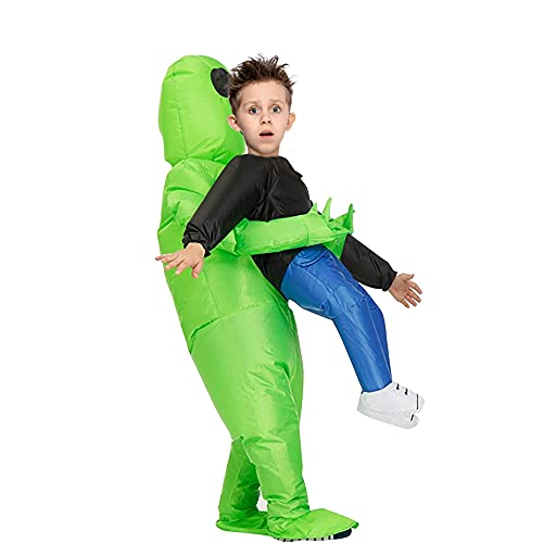 FARONG Inflatable Alien Costume, Inflatable Funny Blow Up Suit Cosplay Fantasy Costume Alien Holding Human Costume Christmas Halloween Costume for Adults and Kids Cosplay Party (Kid Alien)