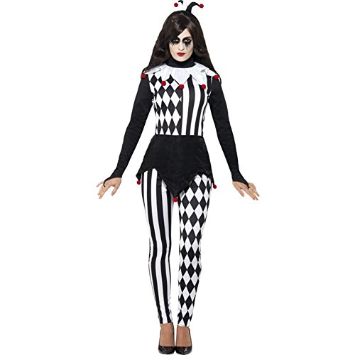 Smiffys Adult Women's Halloween Female Jester Costume, Top, Leggings and Headband, Cirque Sinister, Halloween, Size: M, 45202