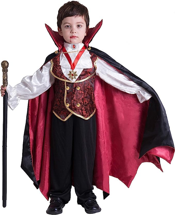 Spooktacular Creations Gothic Vampire Costume Deluxe Set for Boys, Kids Halloween Party Favors, Dress Up,Role Play and Cosplay (Small, Red)