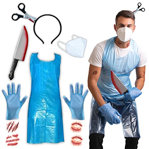 7pcs Zombie Medic - Halloween Costumes For Men - Adult & Teen One Size Fits All - 2022 Trending Fancy Dress - UK Based Brand